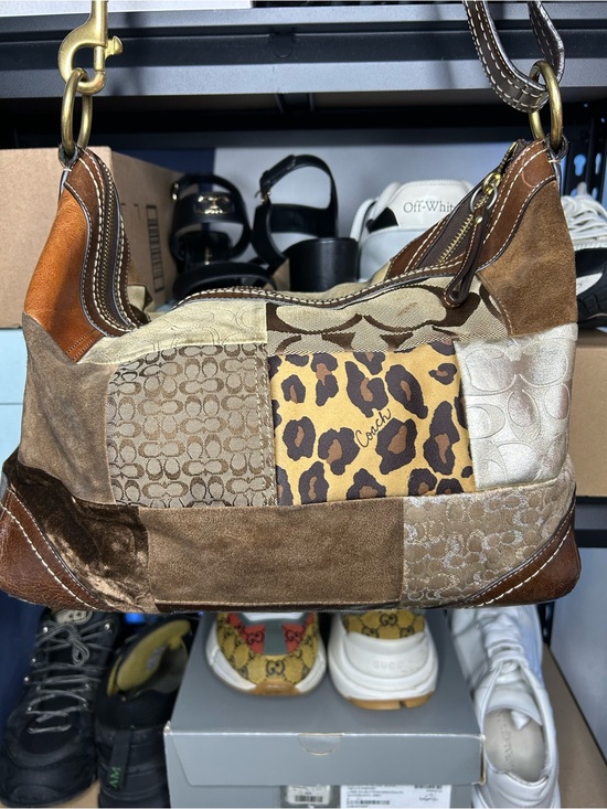 Coach Handbags - VTG Y2K Coach Patchwork Shoulder Bag Purse Brown Leather Suede Jacquard F12842
